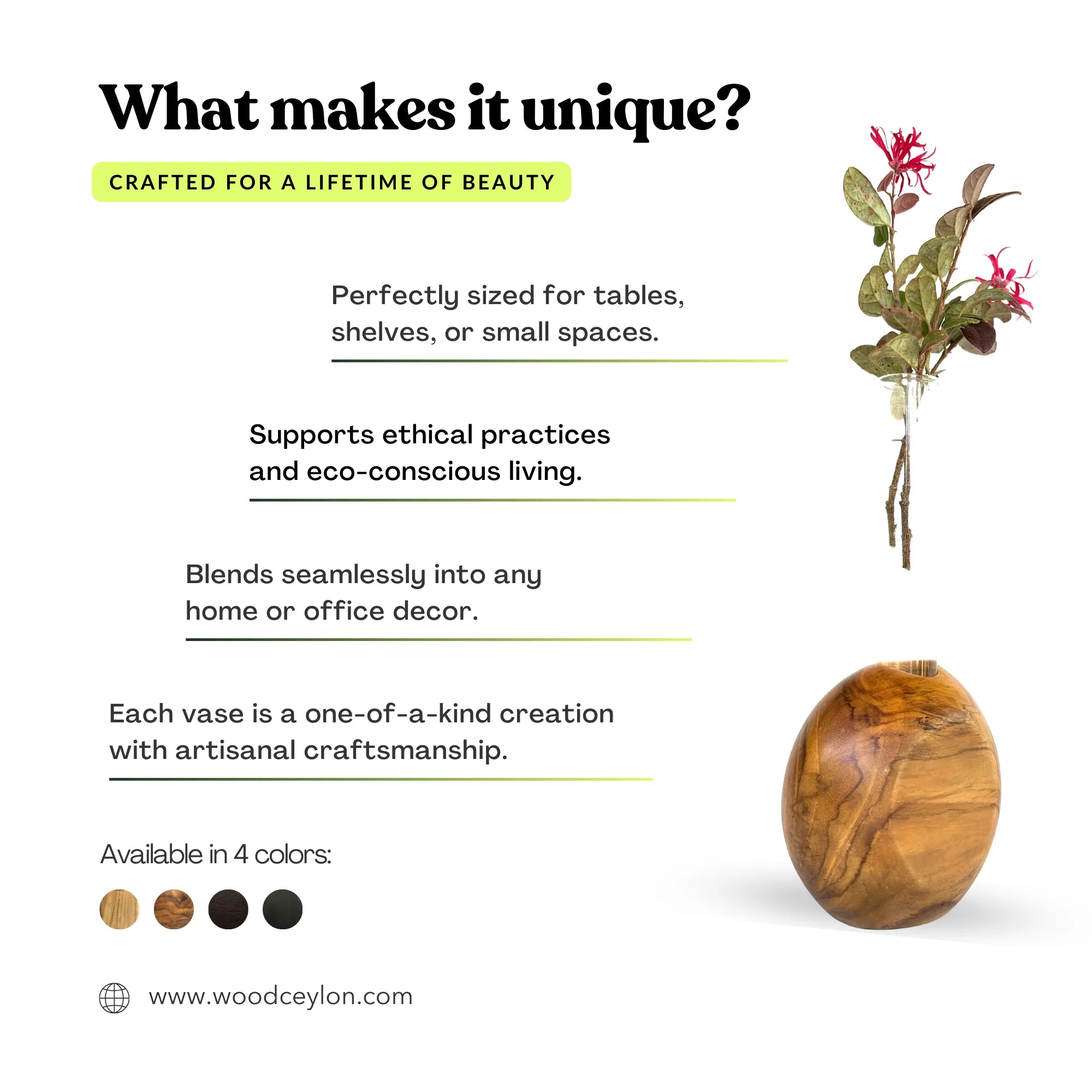 Wood Ceylon circular test tube vase crafted for a lifetime of beauty, perfect for tables and small spaces