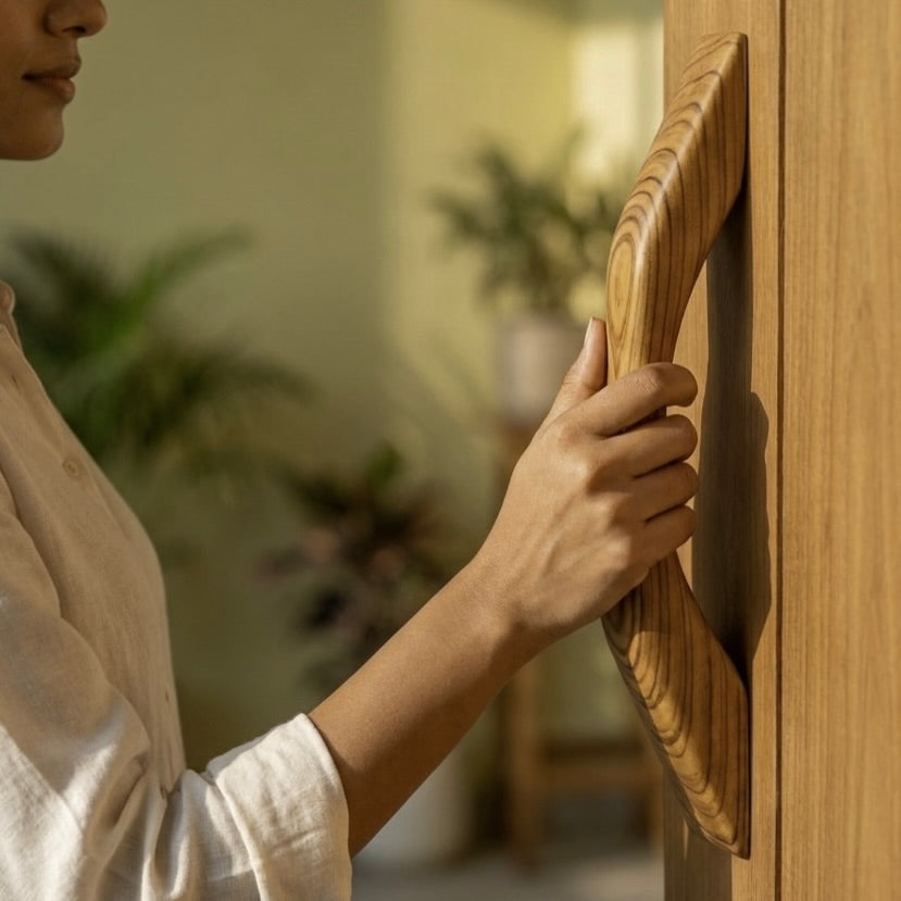 Teak wood Closet Door Pull Handle in natural finish-