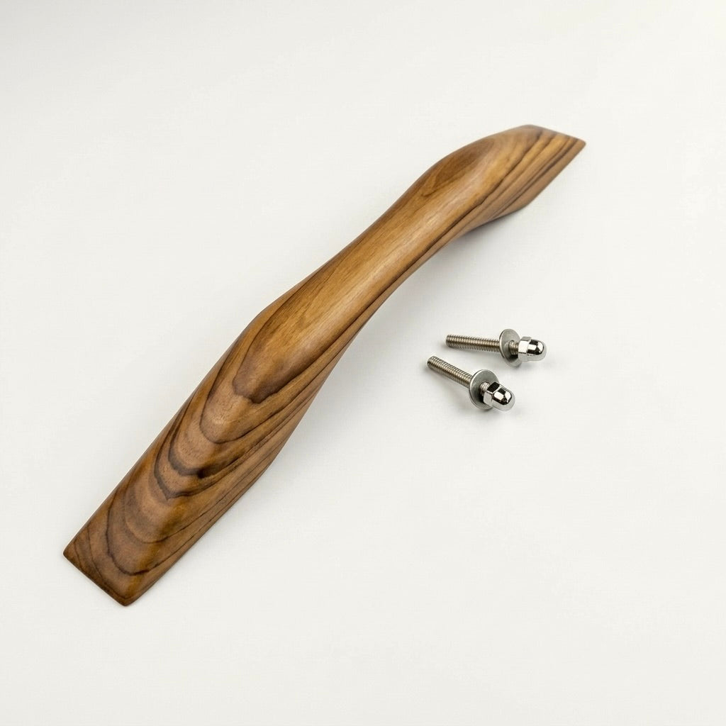Teak Closet Door Pull Handle with Stainless Steel Screws