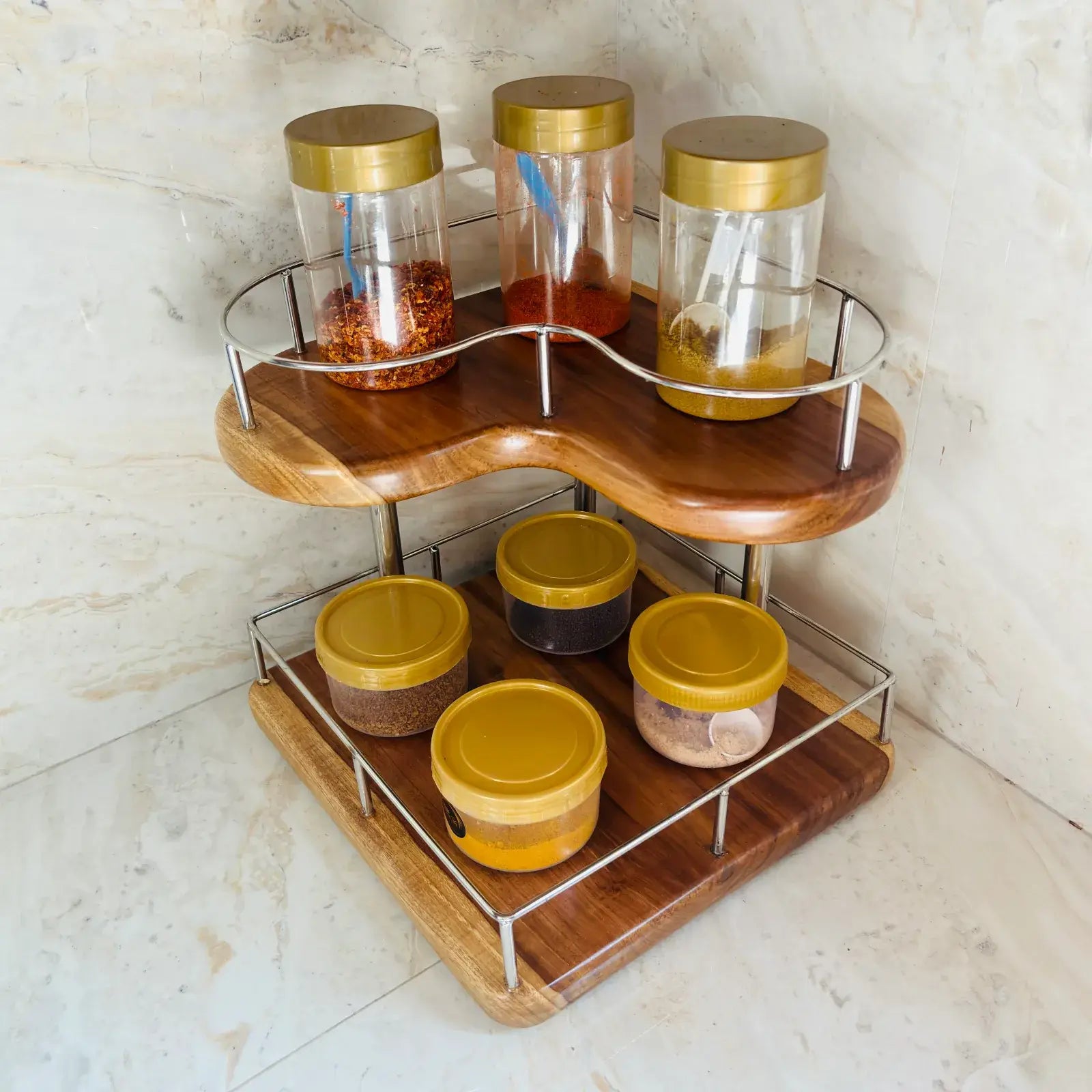 Spice Rack Railing Elegant Floating Bathroom Corner Shelves for a Sustainable Space