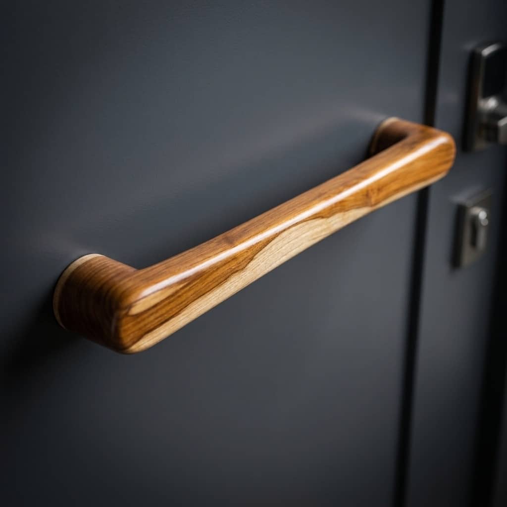 Teak door handle with natural finish for stylish doors