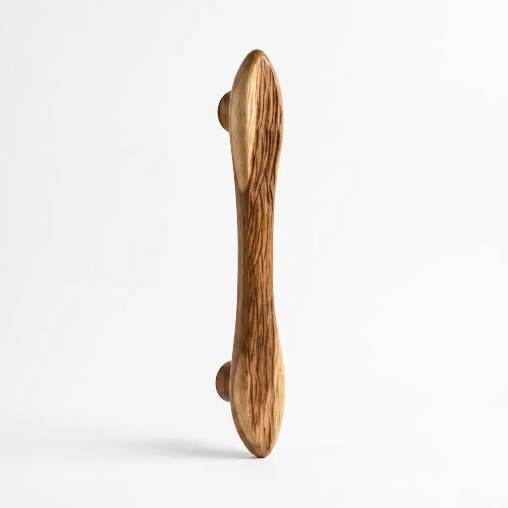 Teak wood drawer pull with a natural finish for stylish furniture