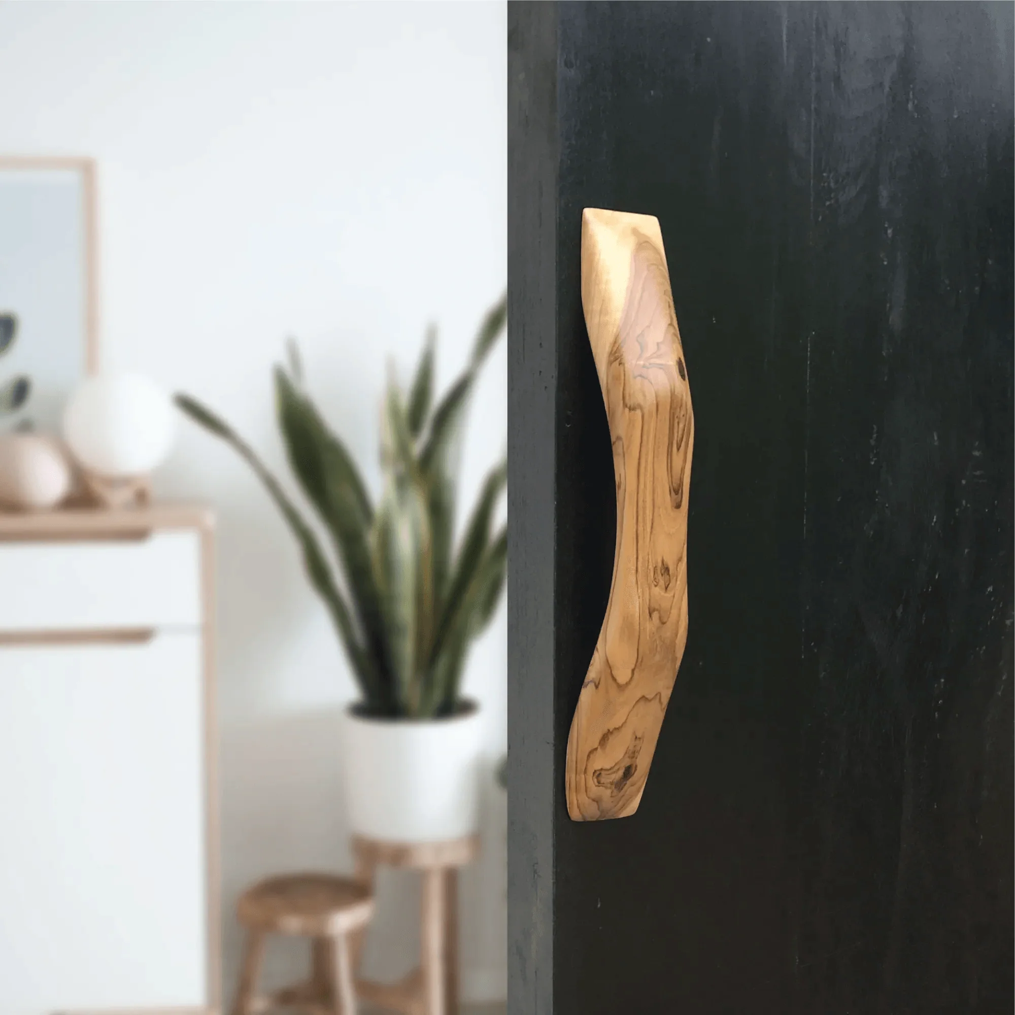 Teak Drawer Pull & Pocket Door Handle with a natural finish