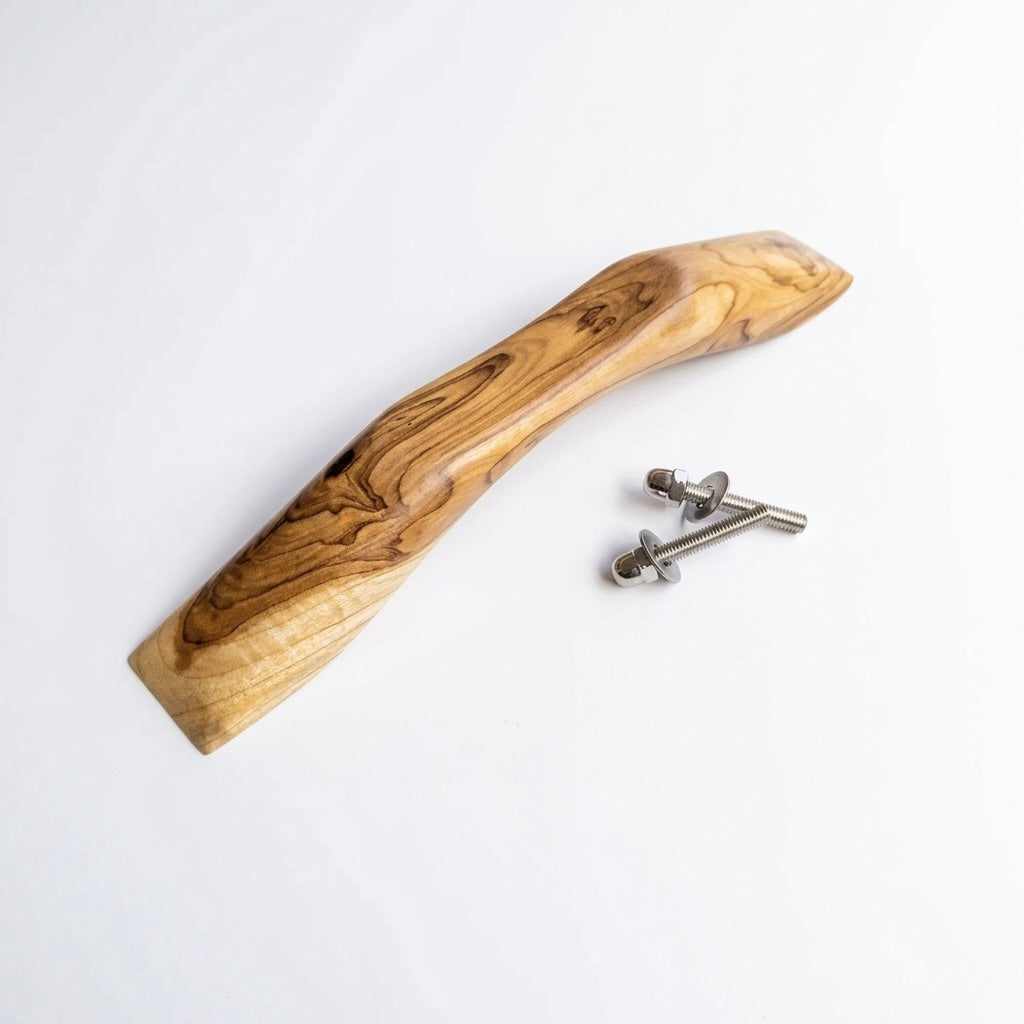 Teak Drawer Pull & Pocket Door Handle in Natural Finish with Mounting Screws