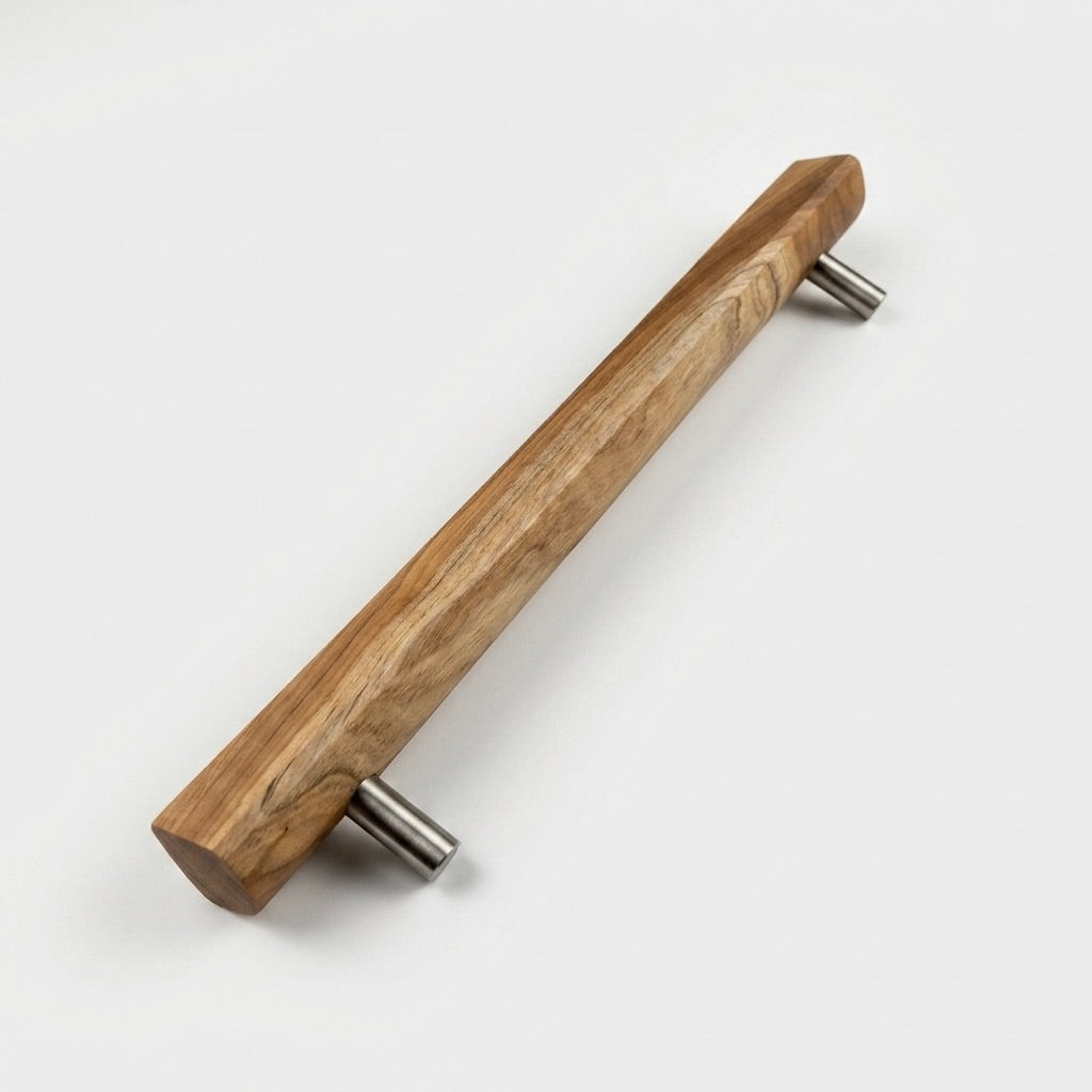 Teak Entry Door Pull Handle with Stainless Steel Ends