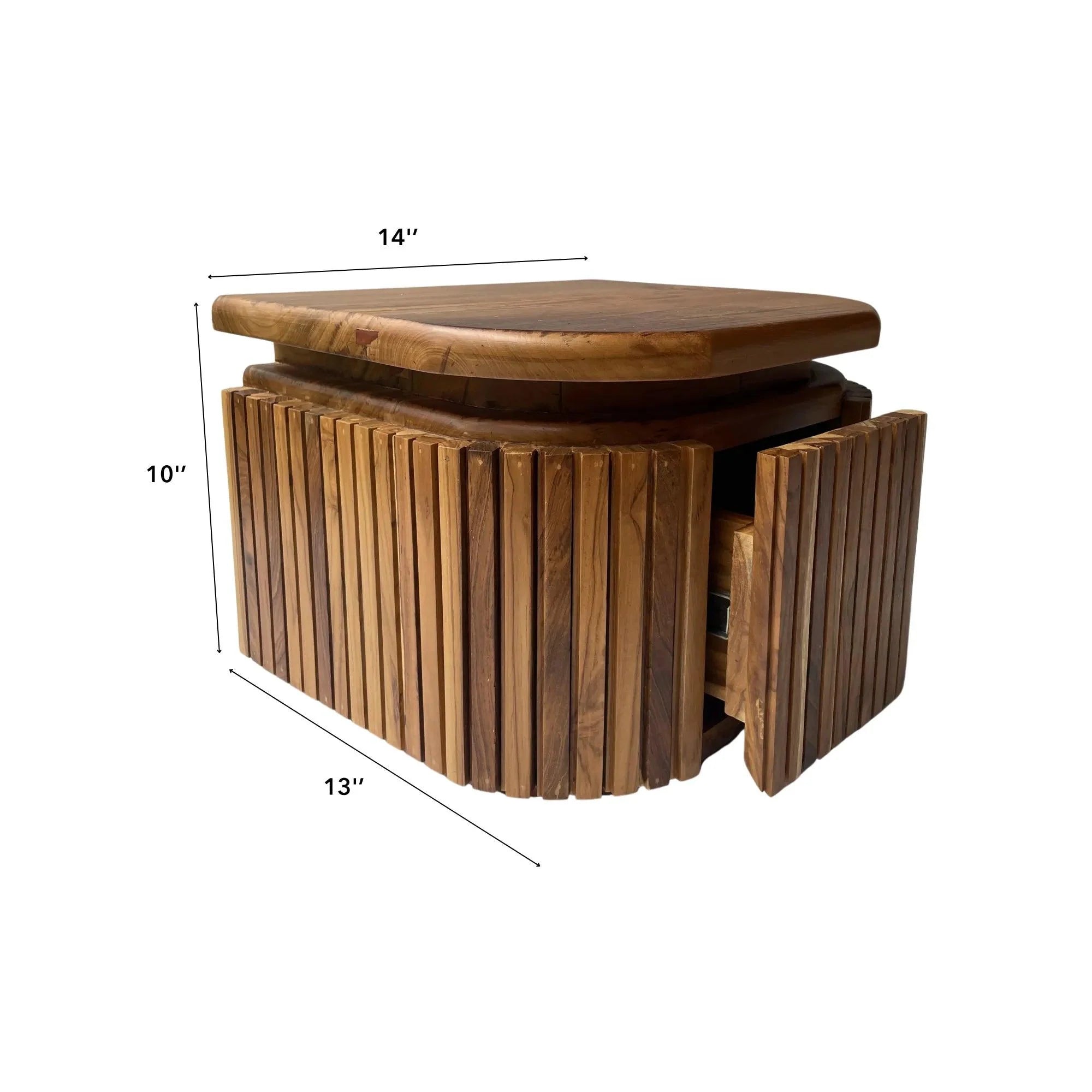 Wood Ceylon floating nightstand with drawer in natural wood finish with slatted design and open drawer