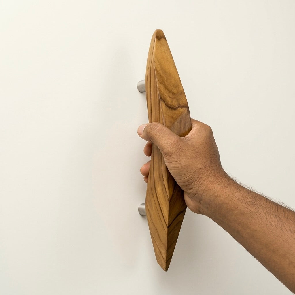 Teak French Door Pull Handle with a smooth finish