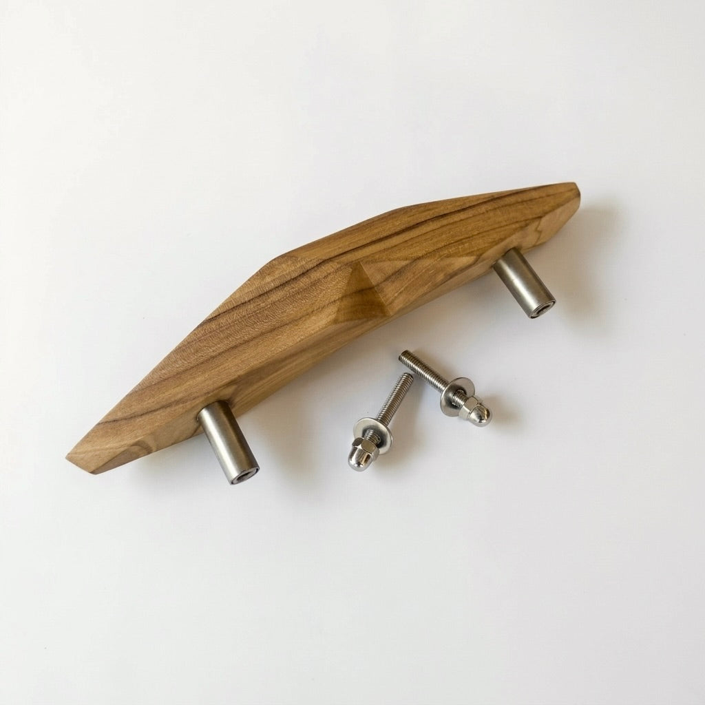Teak French Door Pull Handle with Stainless Steel Inserts