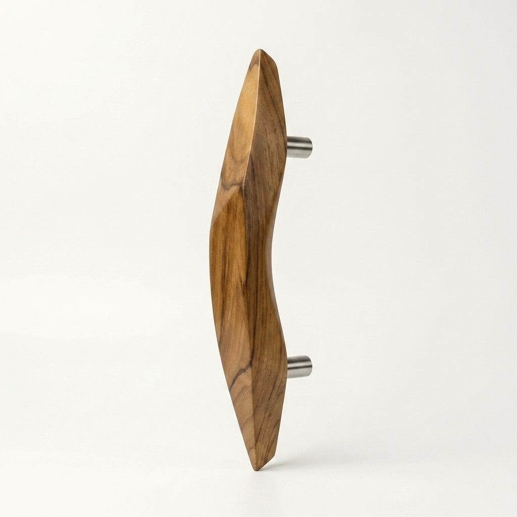 French Door Pull Handle made of teak with a natural finish