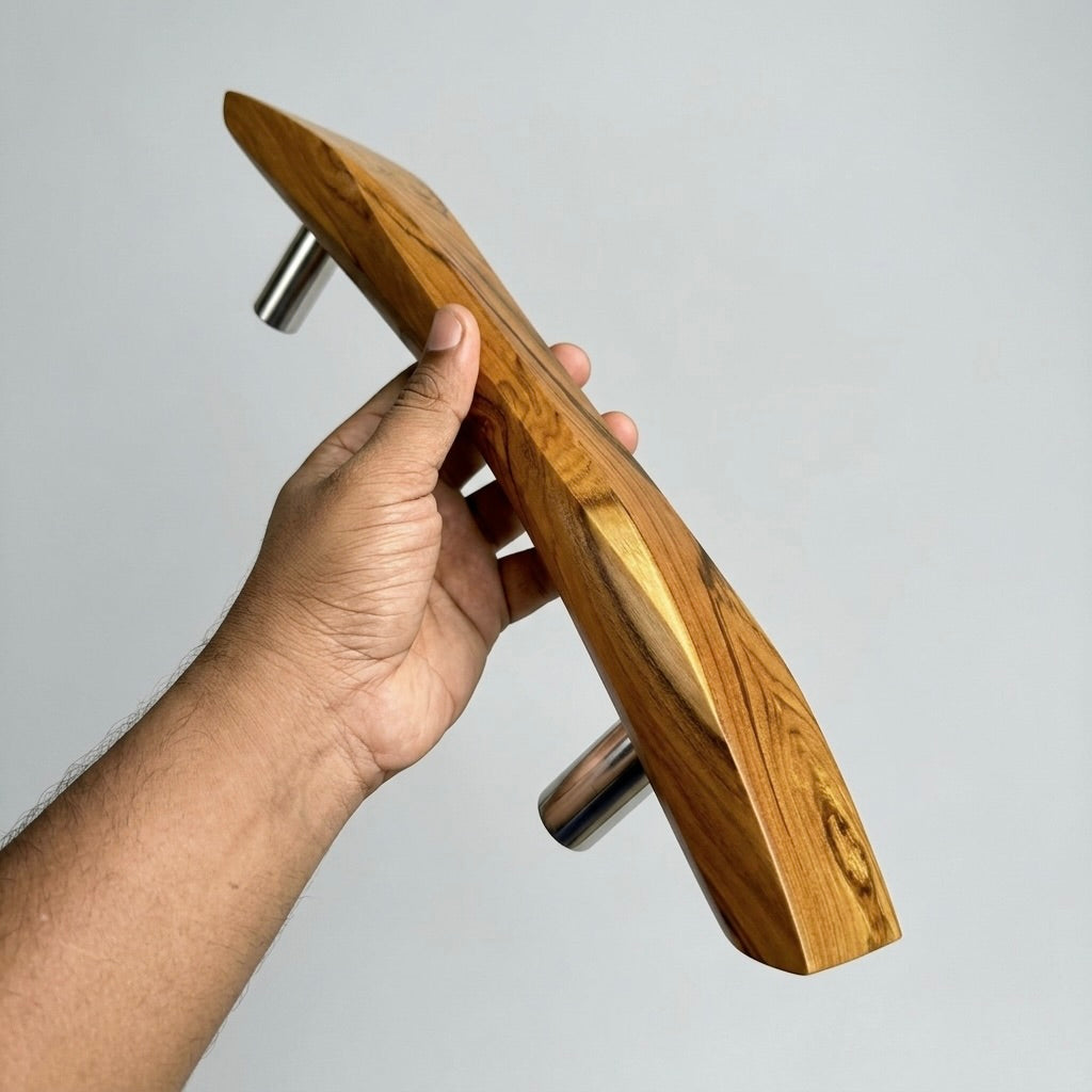 Teak wood Front Door Pull Handle with stainless steel grips