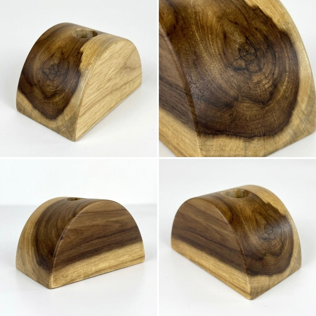 Teak wood half-circle flower holder for stylish flower arrangements