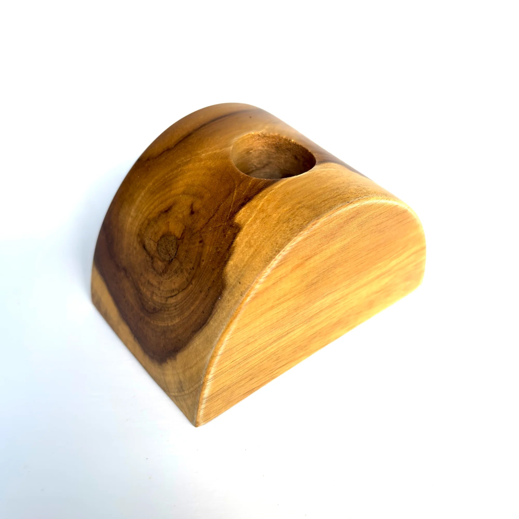 Natural wood half circle test tube vase with a smooth finish for elegant floral displays