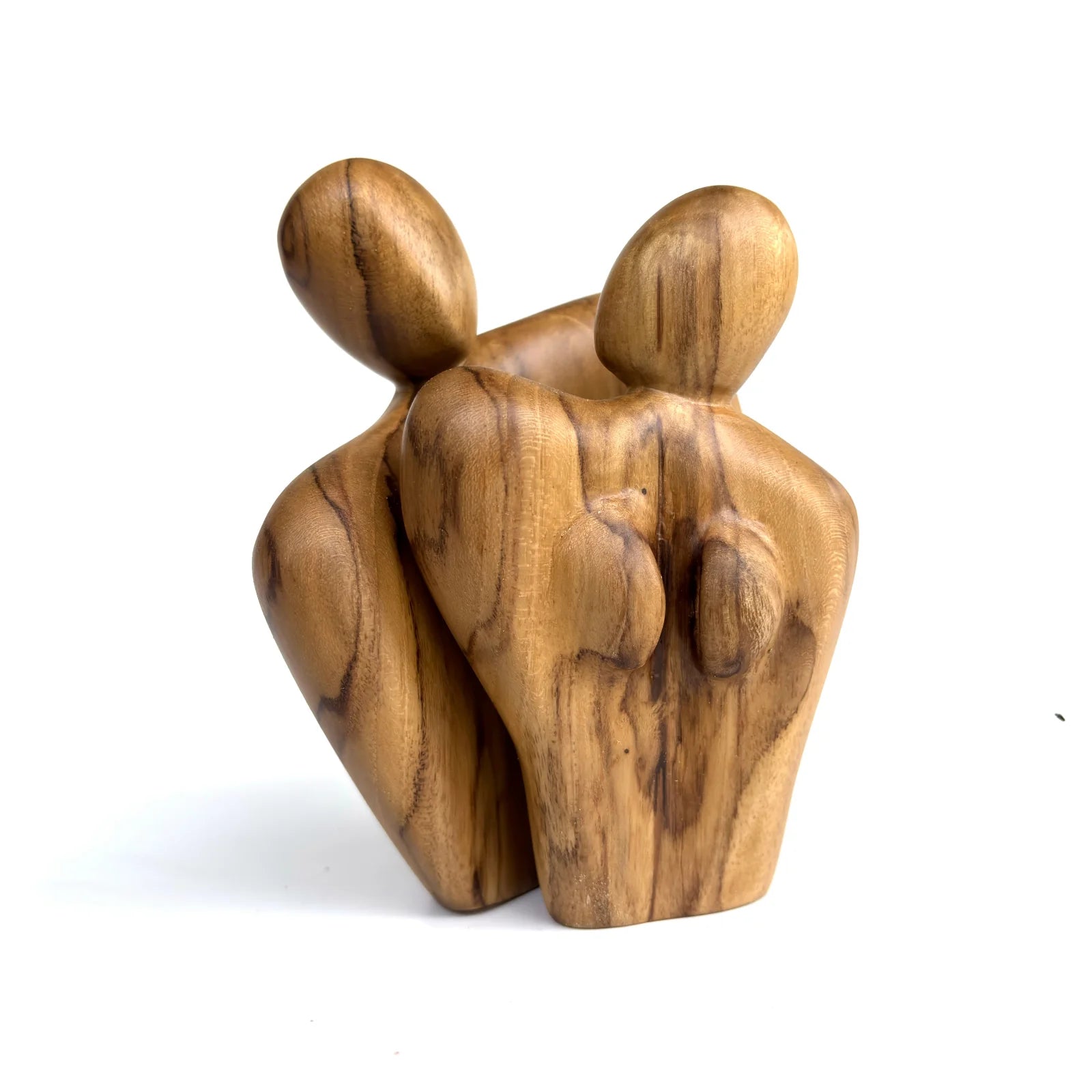 Hand-Carved Teak Couple Sculpture in natural wood finish for homea decor