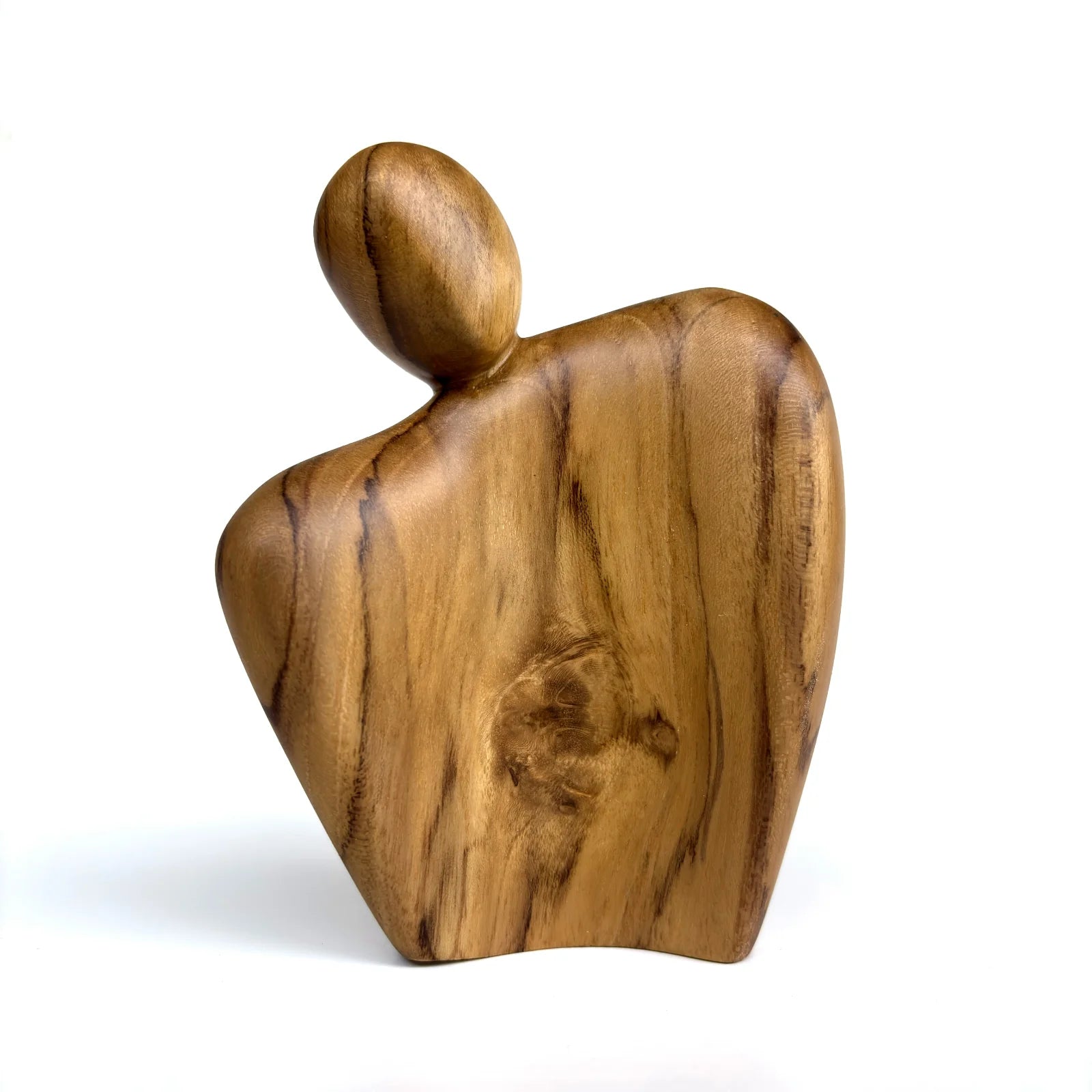 Hand-Carved Teak Couple Sculpture in warm brown tones for artistic decor