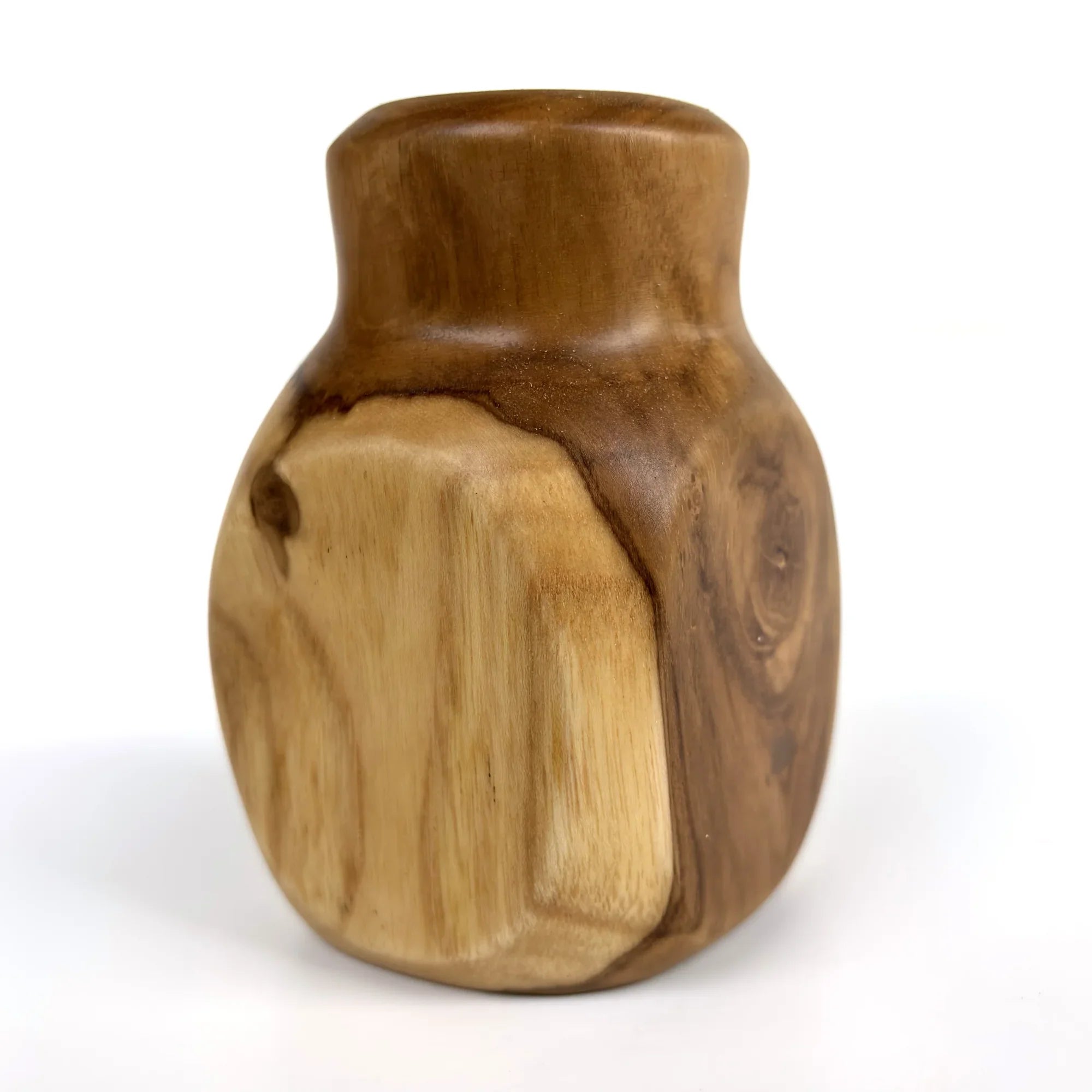 Handcrafted teak cactus pot from Wood Ceylon with unique wood grain and smooth finish