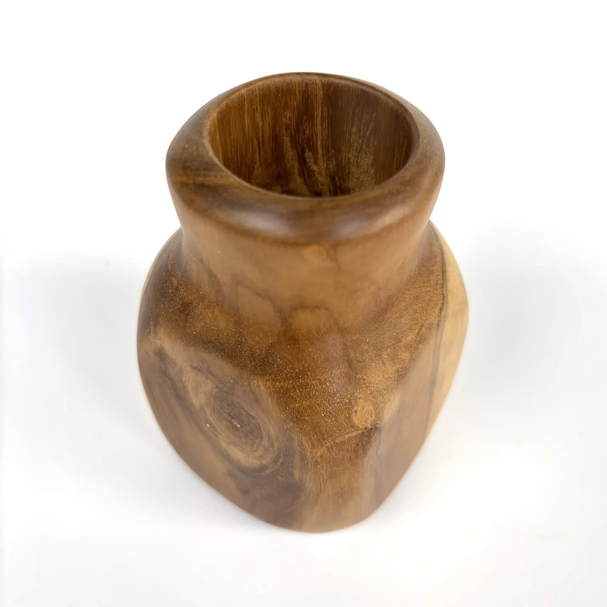 Handcrafted teak cactus pot from Wood Ceylon with a unique shape and smooth finish