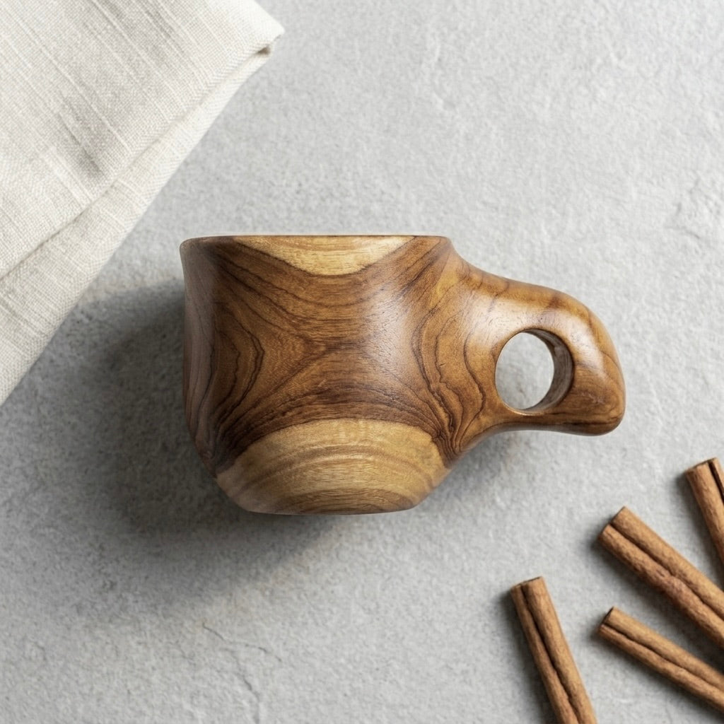 Handmade Wooden Coffee Cup - Solid Teak