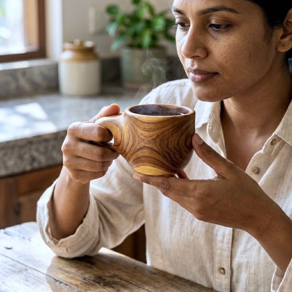 Handmade Wooden Coffee Cup - Solid Teak