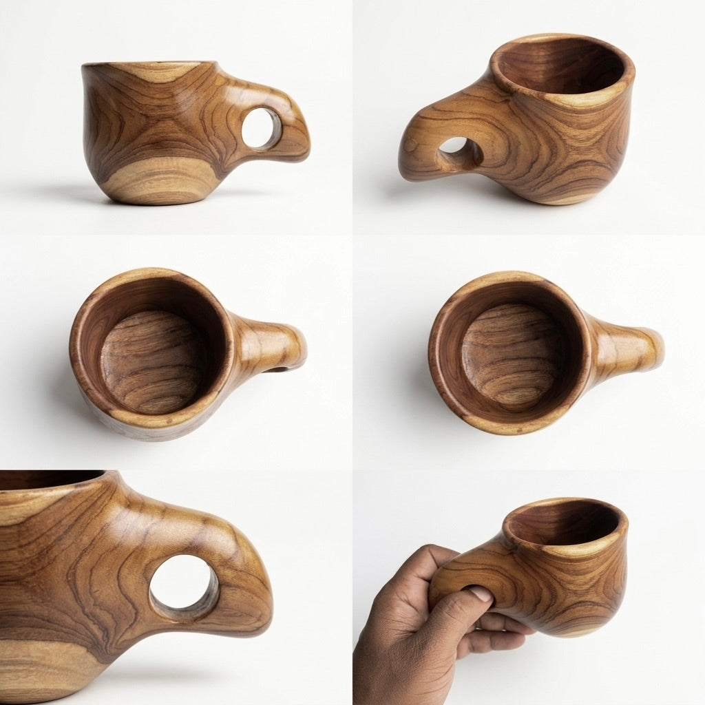 Handmade Wooden Coffee Cup - Solid Teak