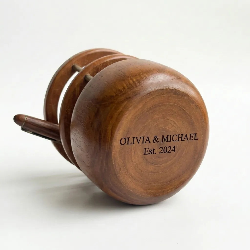Handmade Teak Pen Holder in rich brown finish for organized desk space