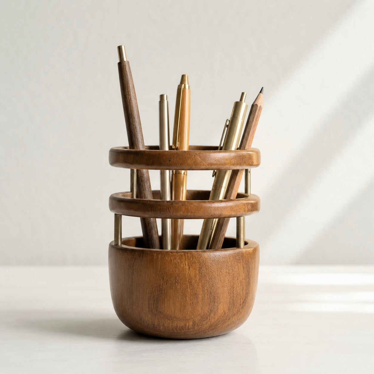 Handmade Teak Pen Holder in natural finish for organizing pens and pencils