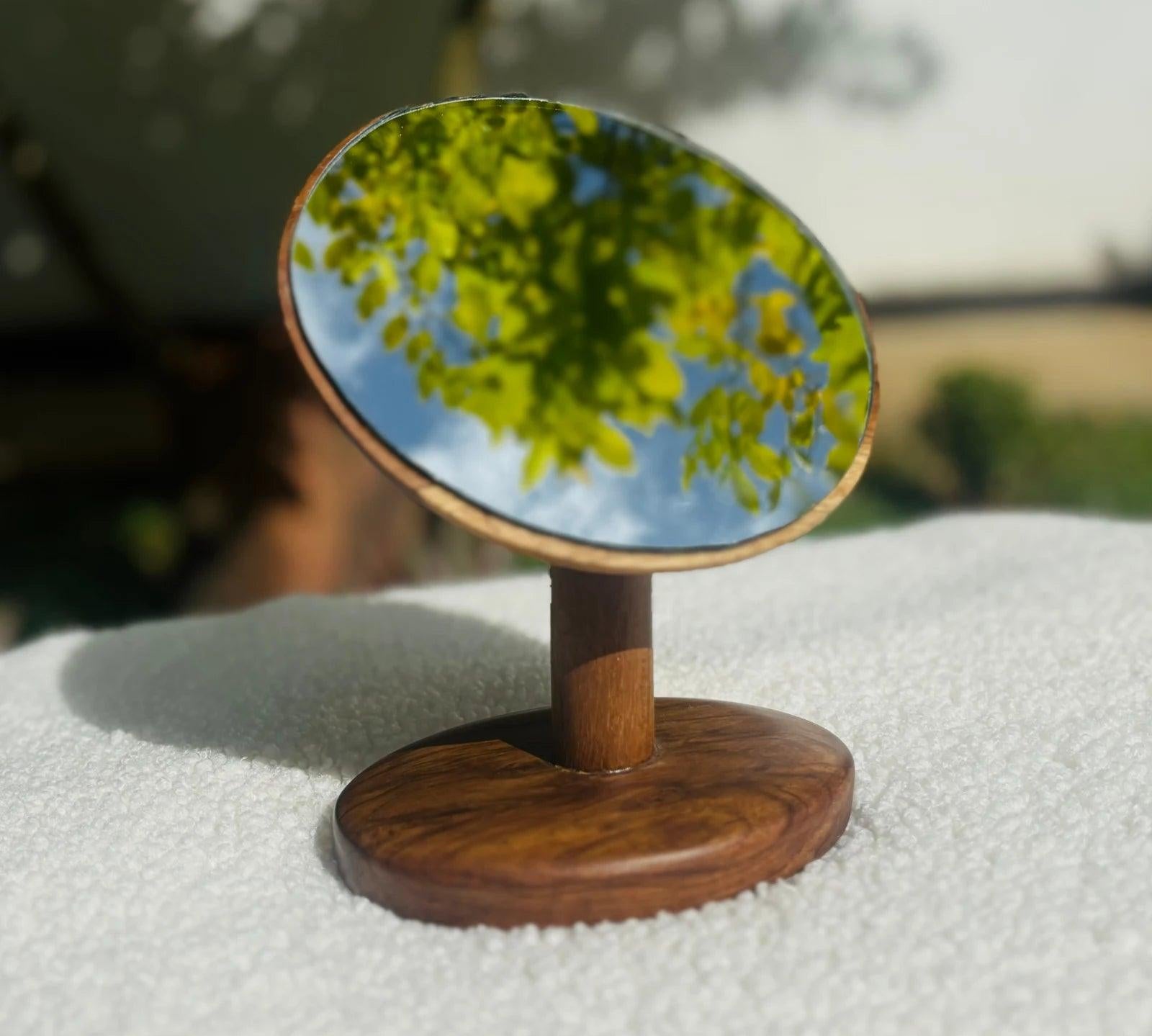 Handmade Teak Wood Tabletop Vanity Mirror - Wood Ceylon