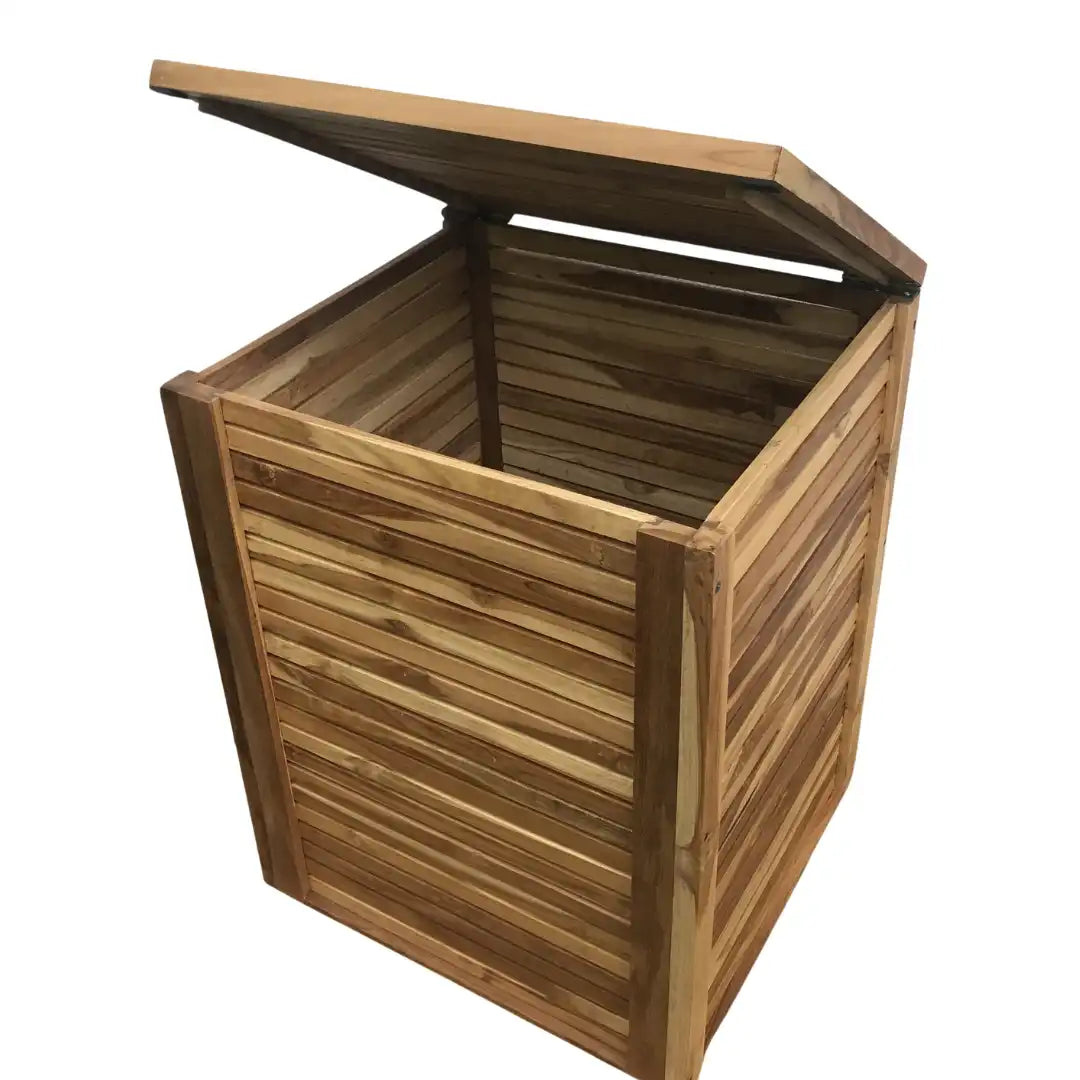 Wood Ceylon Laundry Bin with Lid in Natural Wood Finish for Stylish Storage Solutions