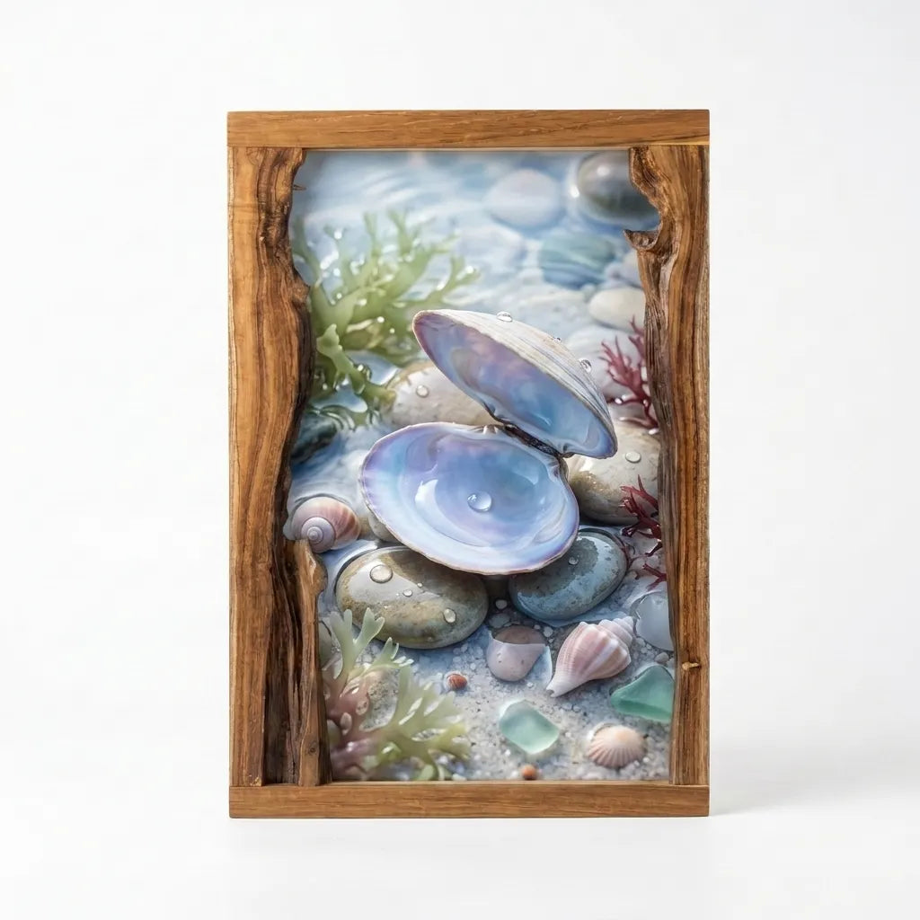 Wood Ceylon live edge picture frame in teak with natural finish for beach-themed decor