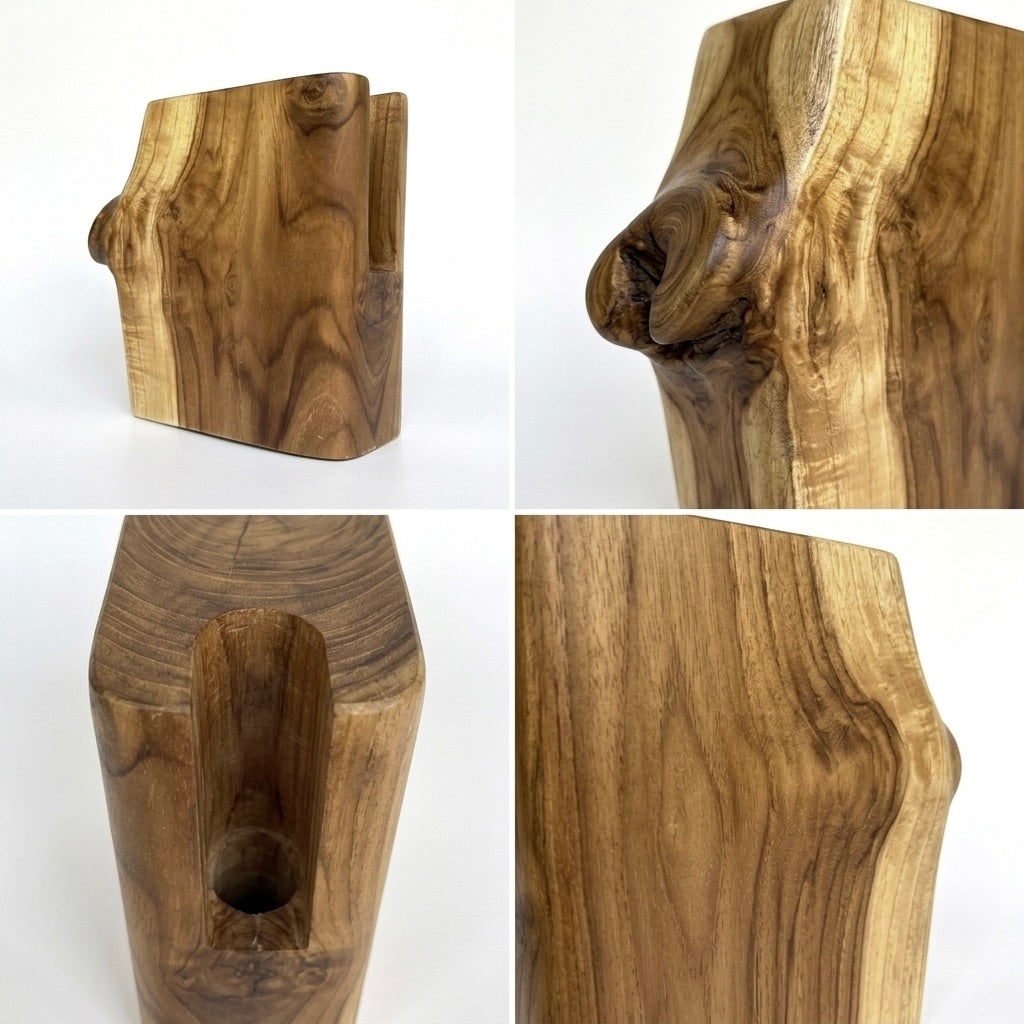 Live Edge Teak Vase in natural finish, perfect for floral arrangements