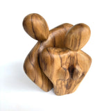 Hand-Carved Teak Wood Couple Sculpture | Romantic Gift