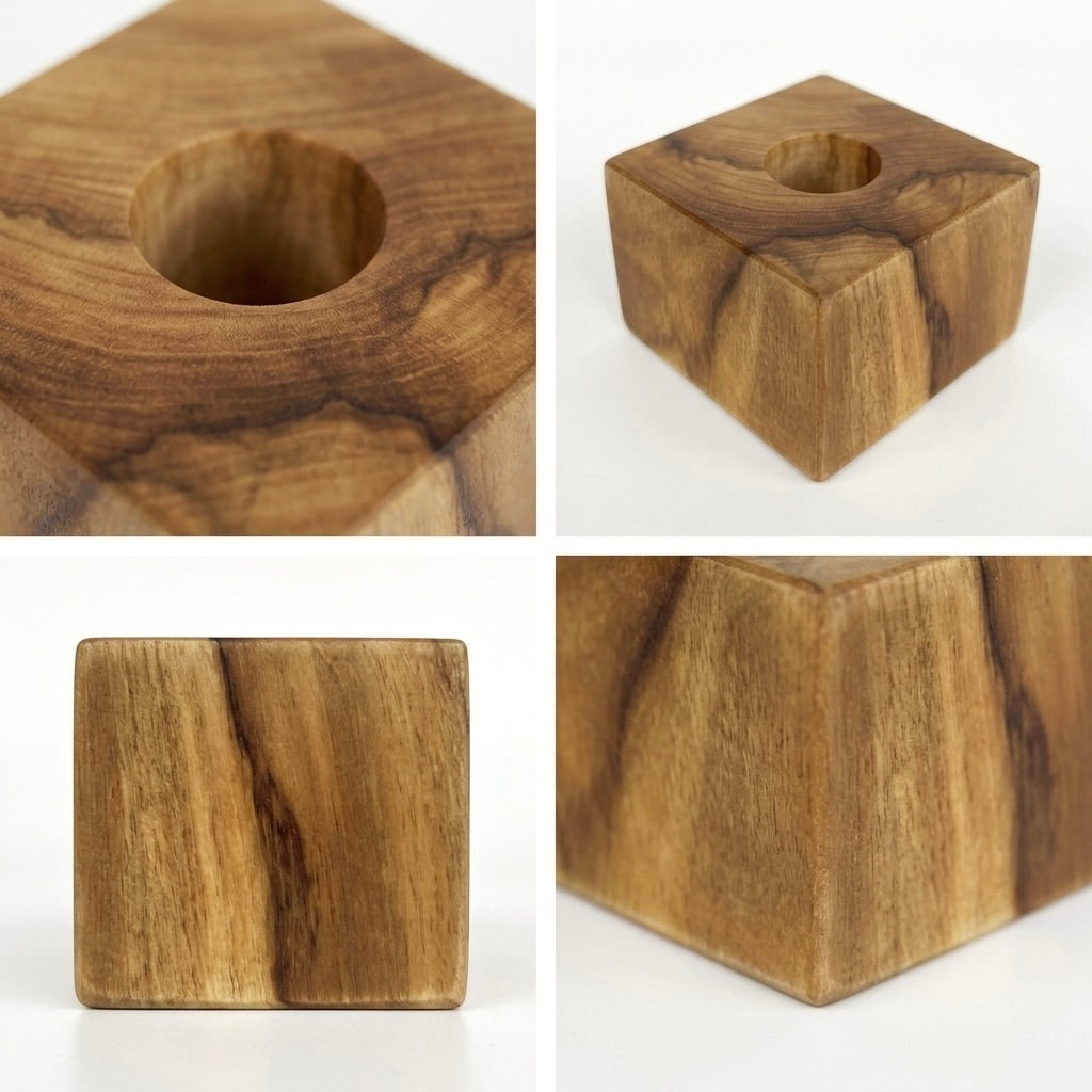 Mini Teak Bud Vase in natural finish, perfect for displaying fresh flowers