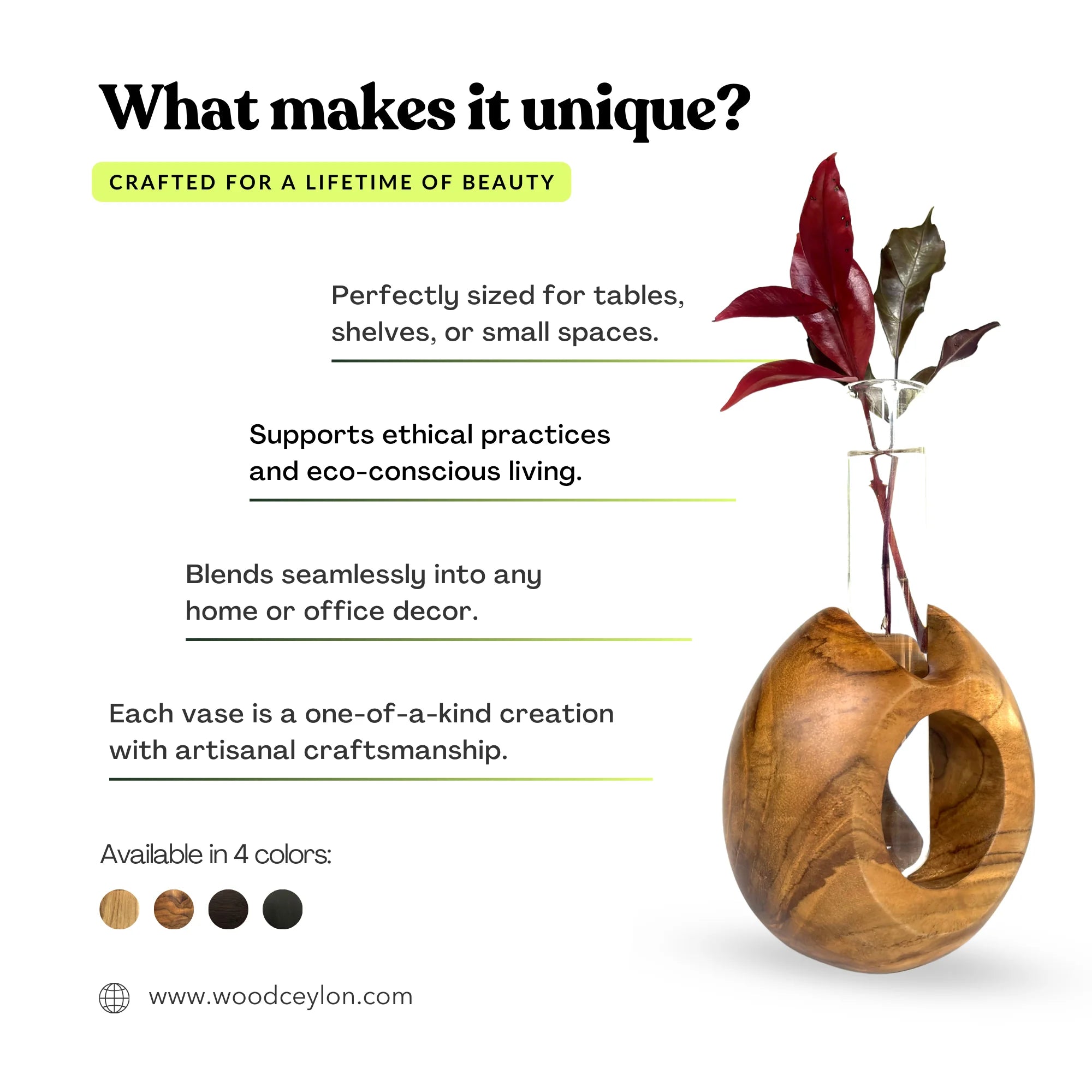 Modern teak flower holder by Wood Ceylon crafted with unique artisanal design for eco-conscious living