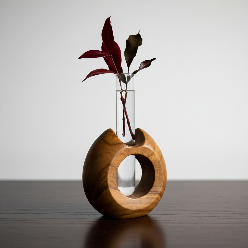 Moon Shape Modern Teak Flower Holder