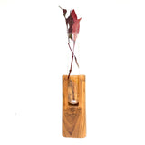 Wood Ceylon natural shape test tube vase with wooden base and decorative flowers