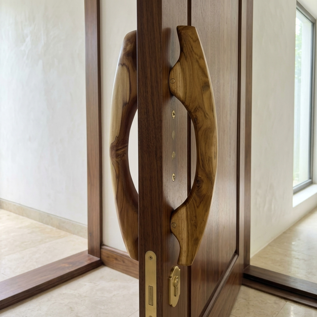 Teak Patio Door Pull Handle in natural finish for easy accessa