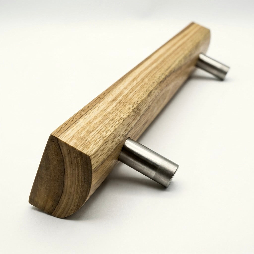 Teak Shower Door Pull Handle with Stainless Steel Ends
