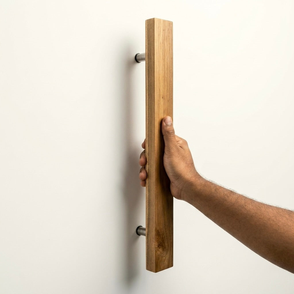 Teak Shower Door Pull Handle with Natural Finish for Elegant Access