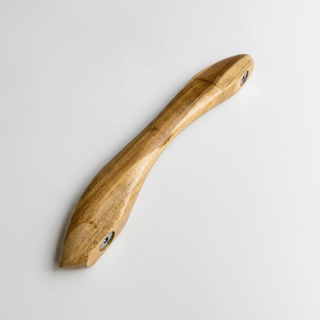 Slim Teak Wood door handle with a natural finish for stylish doors