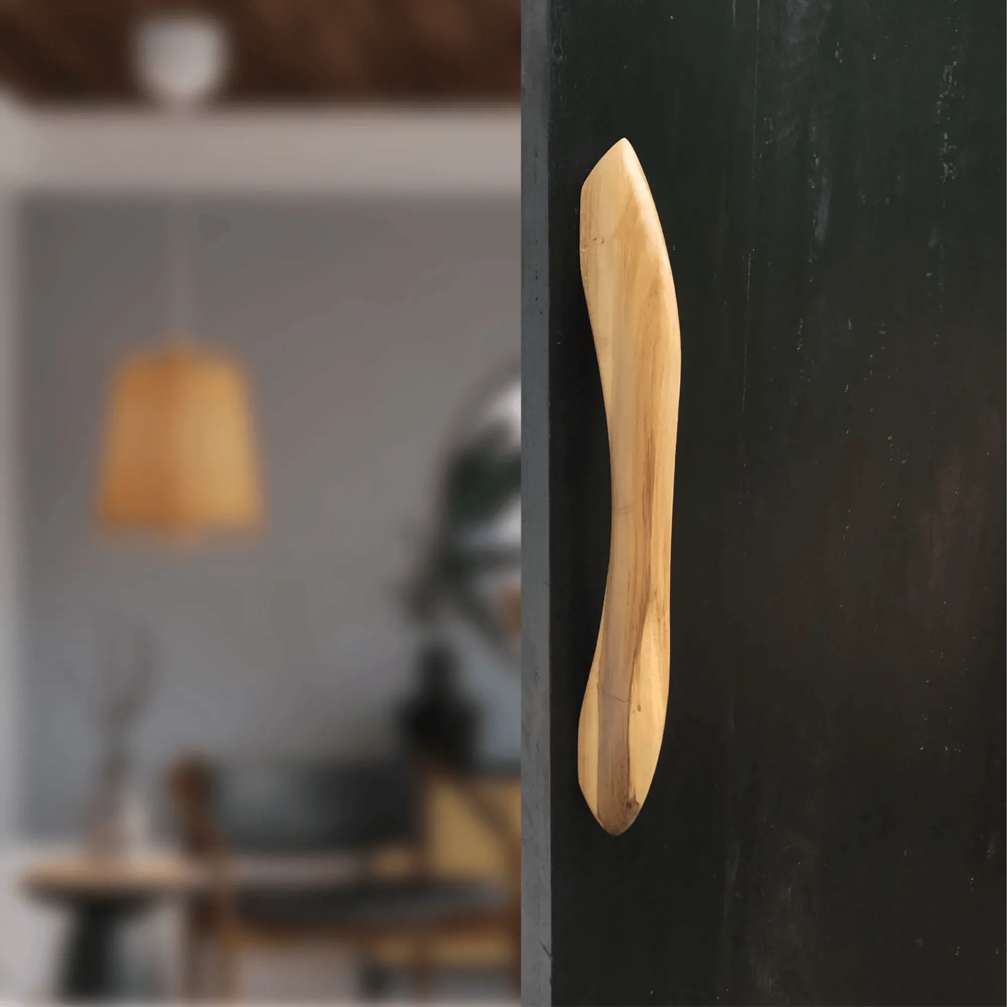 Slim Teak Wood door handle with natural finish for stylish doors
