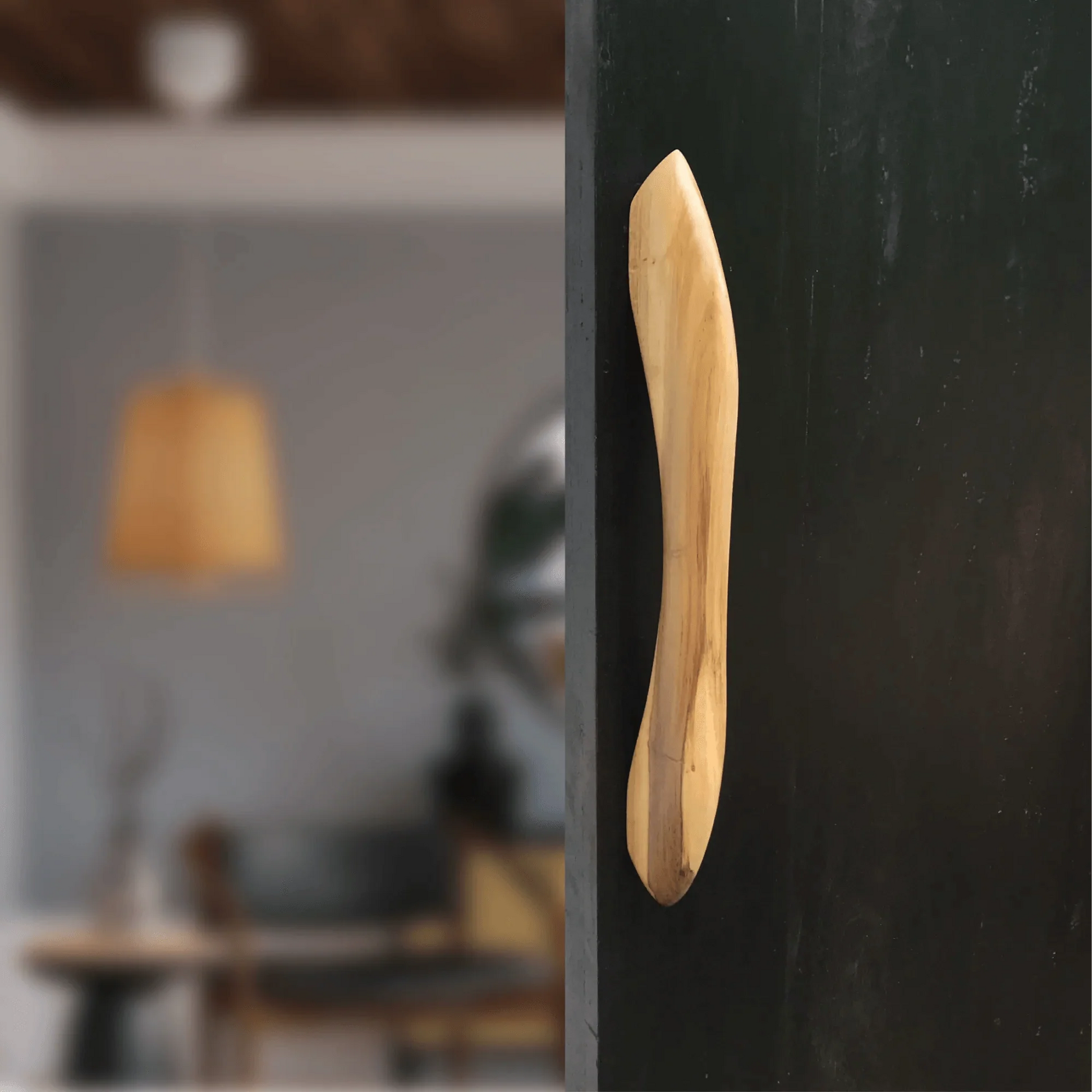 Slim Teak Wood door handle with natural finish for stylish doors