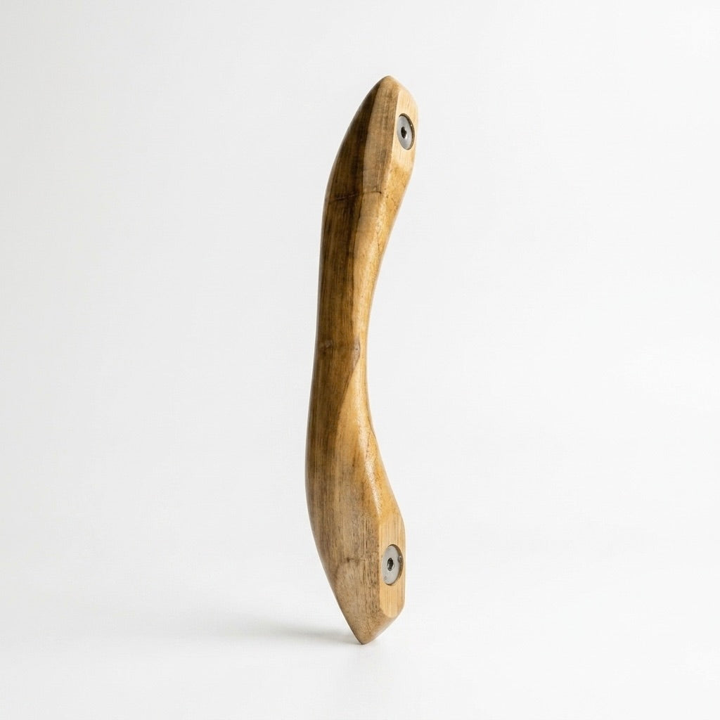 Slim Teak Wood door handle with natural finish, ideal for modern doors