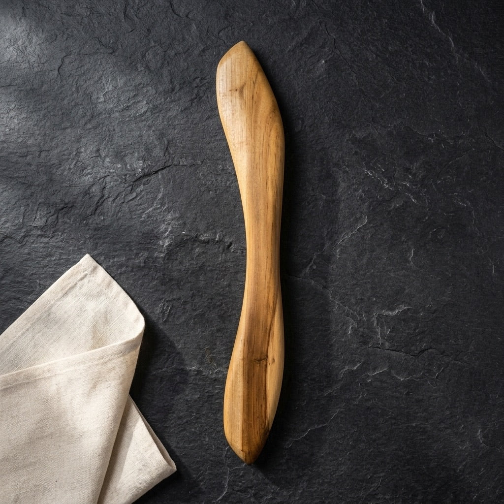 Slim Teak Wood door handle in natural finish for elegant entrances