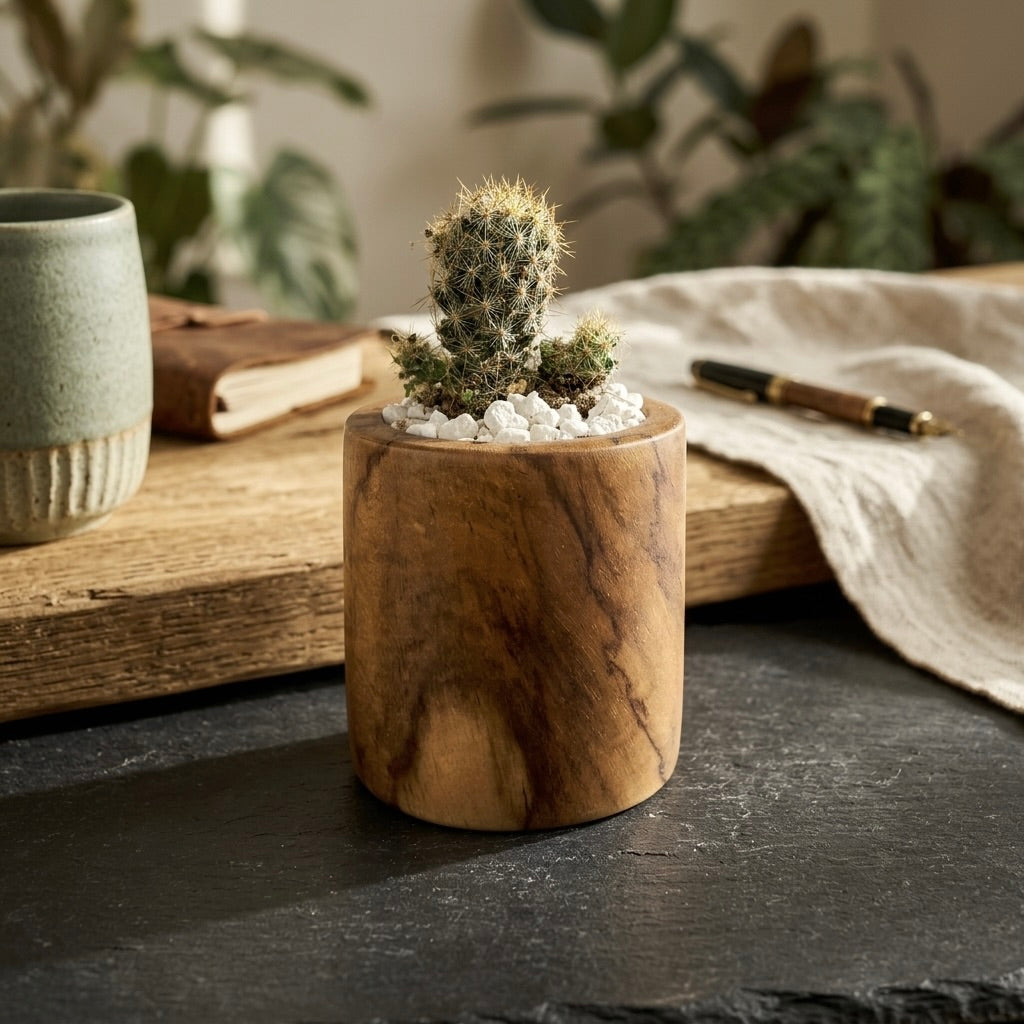 Small Succulent Pot made of teak with a natural finish for stylish home decor