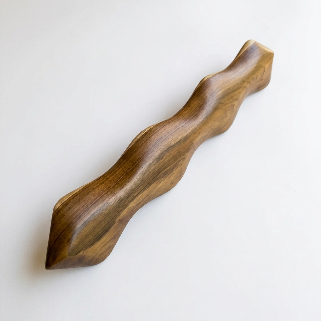 Teak snake shape door pull handle in natural wood finish-