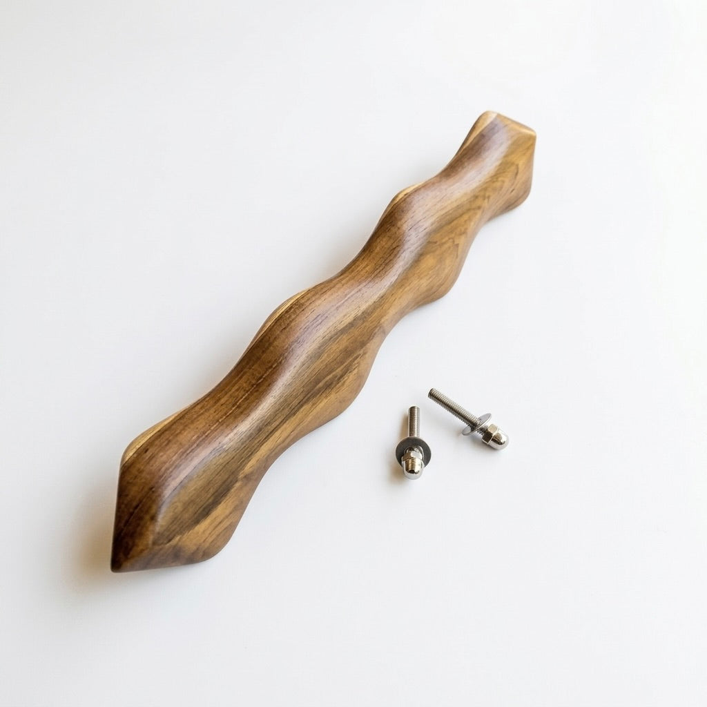 Teak snake shape door pull handle in natural finish, stylish and functional for doors