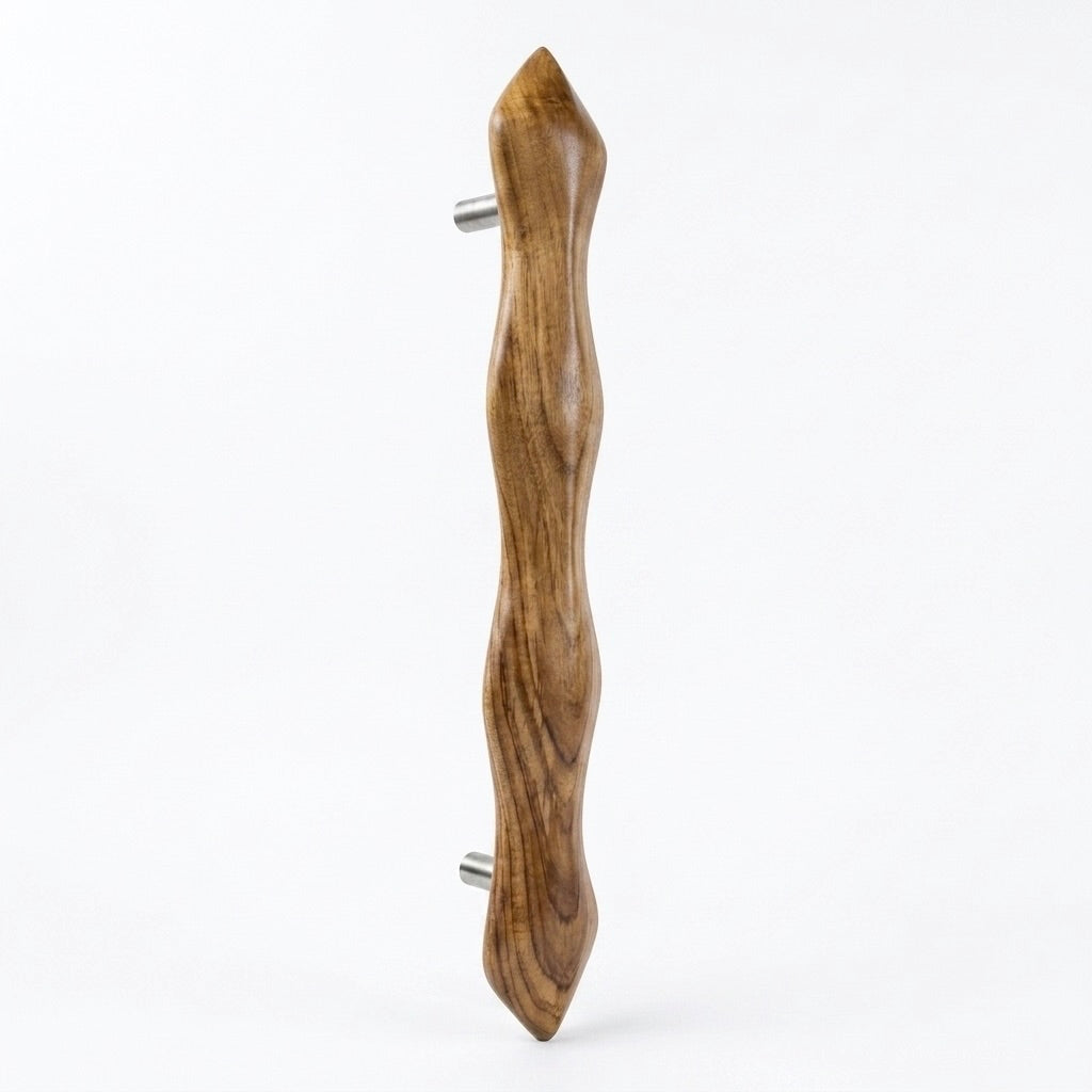 Teak snake shape door pull handle in natural wood finish