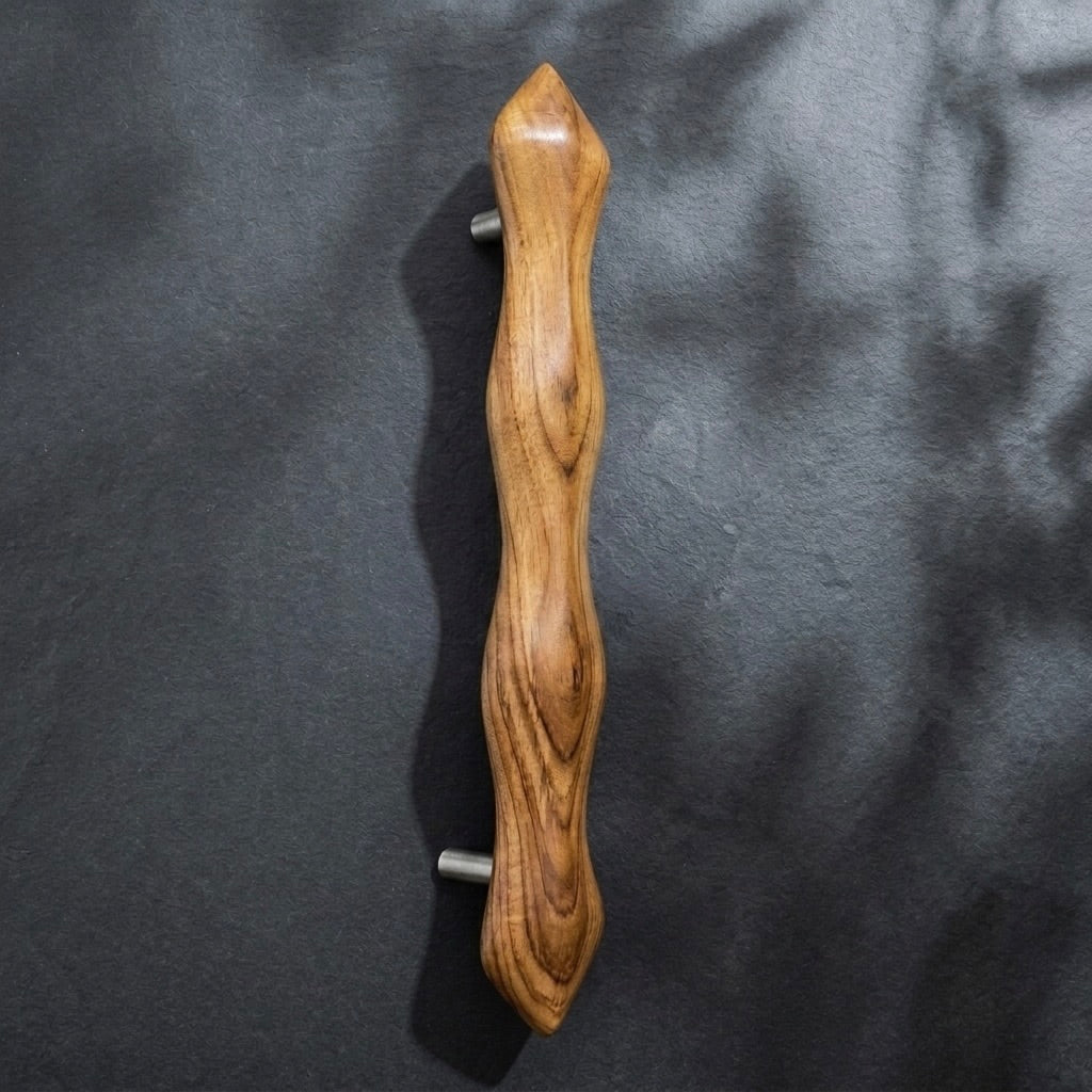 Teak snake shape door pull handle with natural wood finish