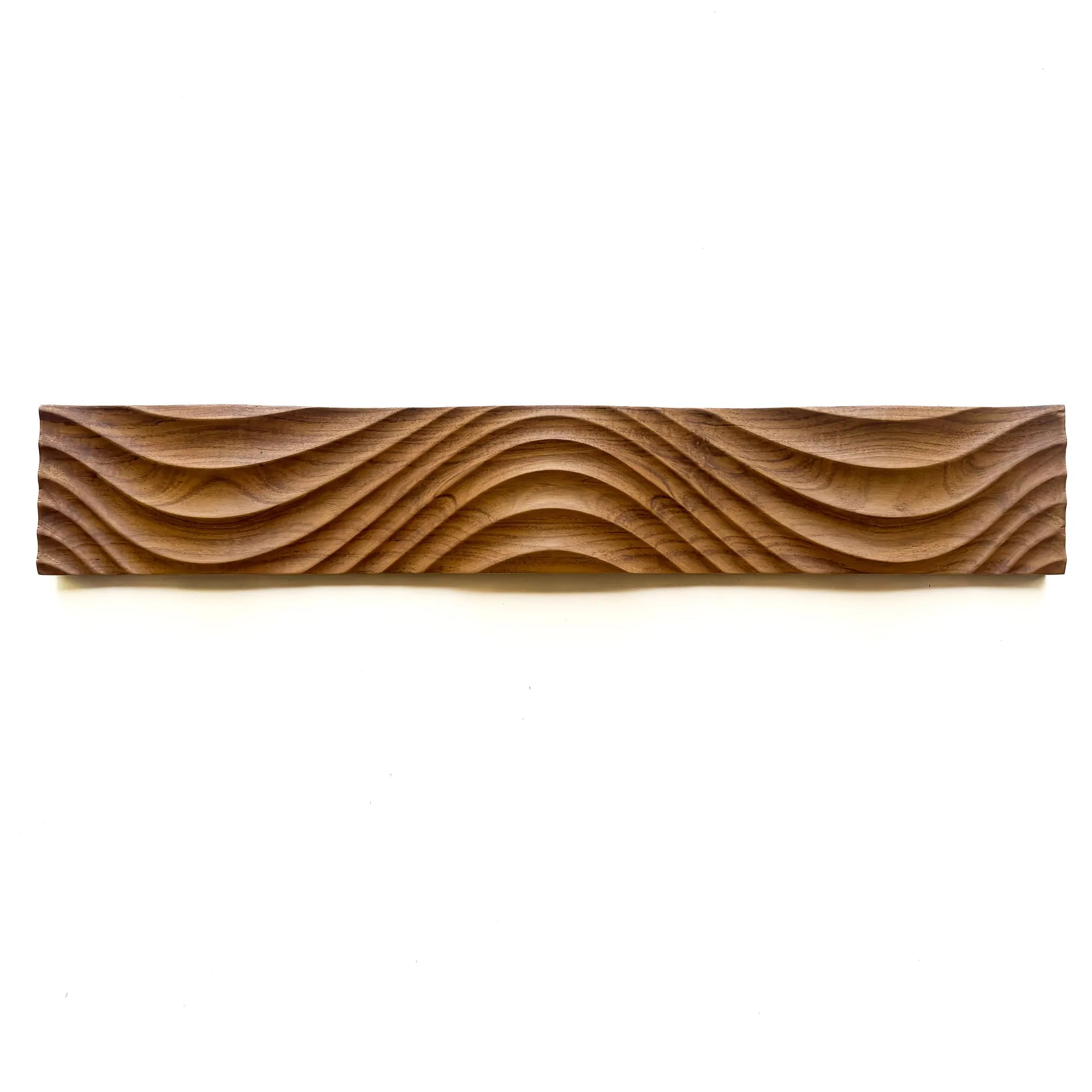 Solid teak wood panel with graceful wave patterns for decorative and functional use