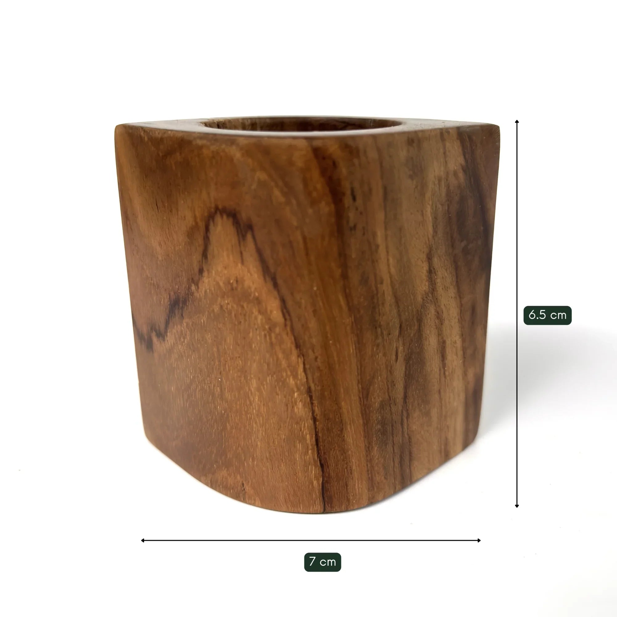 Solid Wood Cactus holder in a sleek rectangular design, measuring 7 cm wide and 6.5 cm tall