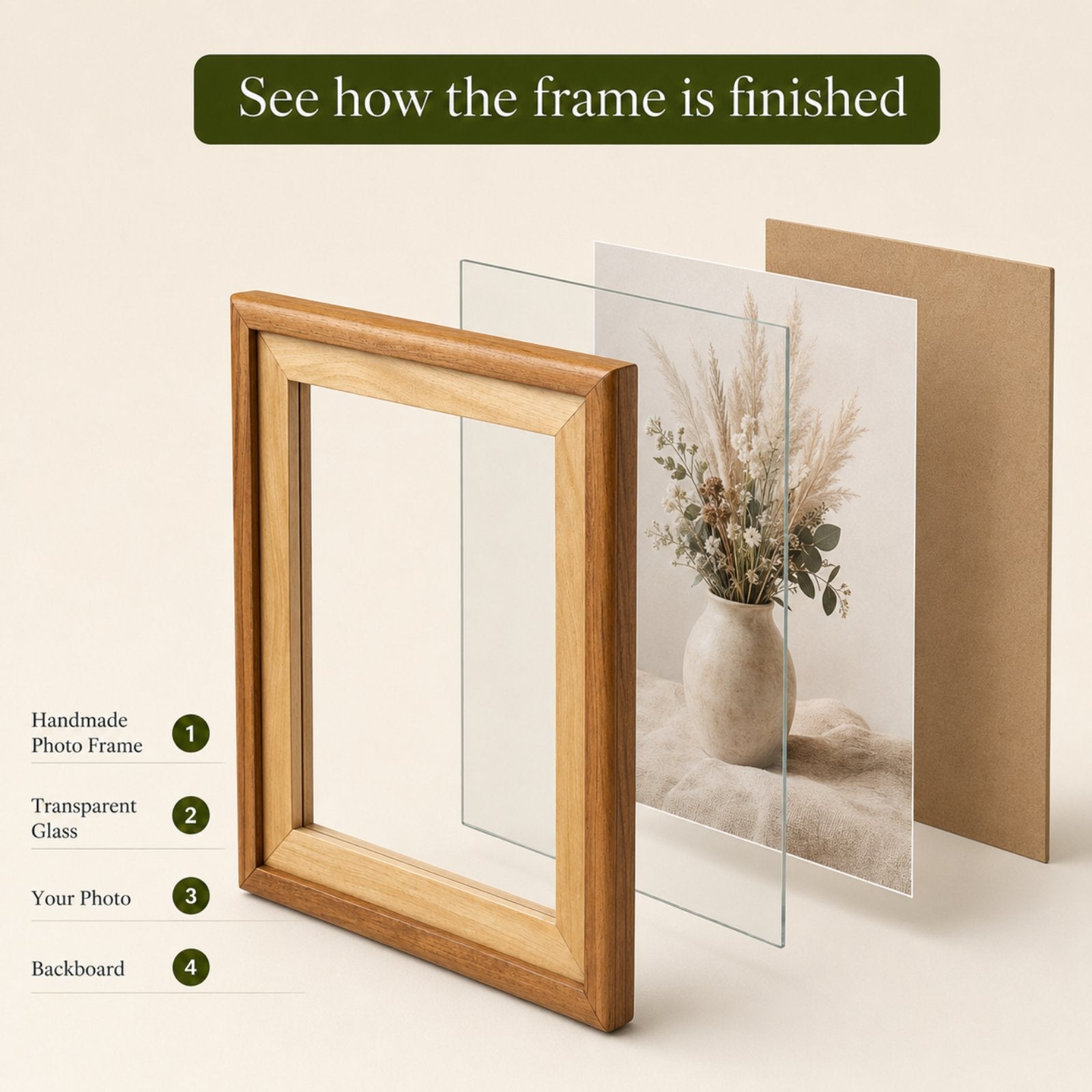 Handmade Teak & Satin Wood Picture Frame with transparent glass for displaying photos